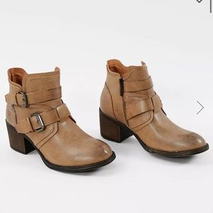Tan buckle booties